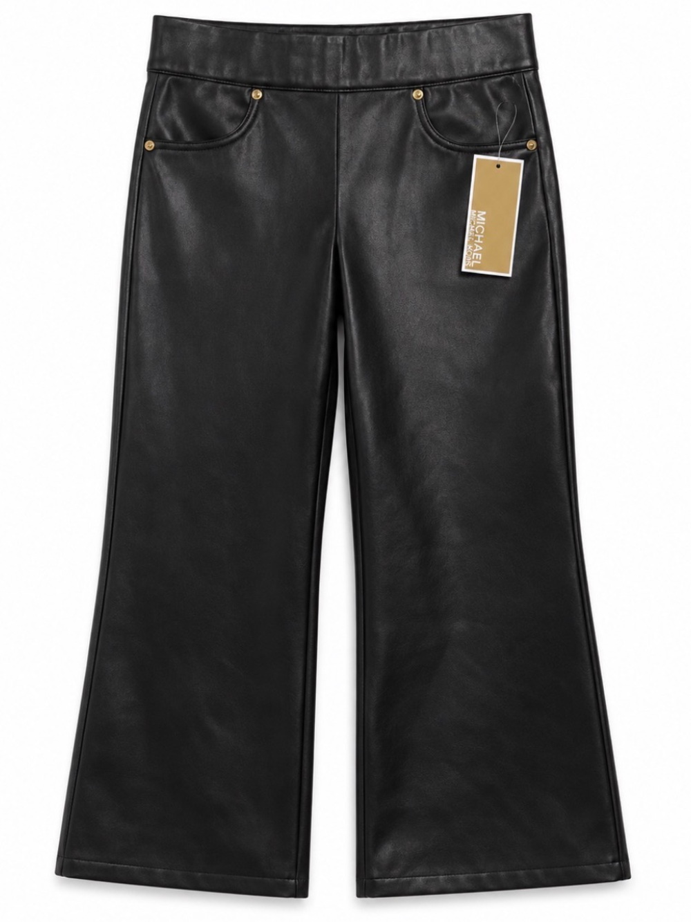Michael Kors Black Faux Leather Cropped Flare Pull-On Pants M $125